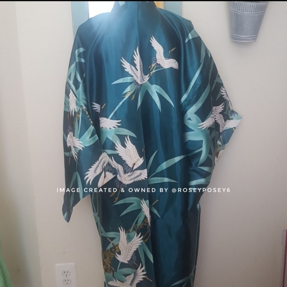 Japanese Crane Long Green Robe - Picture 2 of 8